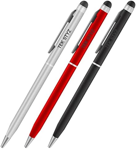 Pro Stylus Pen עבור Karbonn A91 עם דיו, דיוק גבוה, צורה רגישה במיוחד וקומפקטית למסכי מגע [3 חבילה-שחור-אדום-סילבר]
